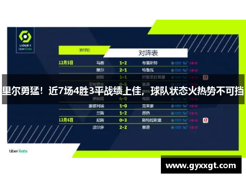 里尔勇猛！近7场4胜3平战绩上佳，球队状态火热势不可挡